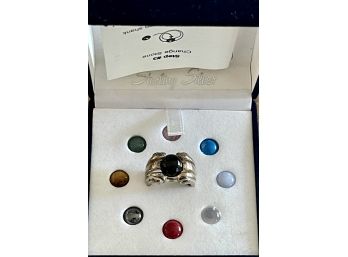Legend Beads Changeable Jewelry Sterling Silver Ring With Gem Tops Size 8- Pink Quarts, Tigers Eye, And More