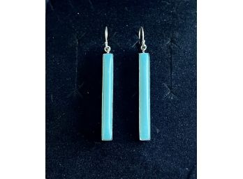 Pair Of Sterling Silver And Turquoise Match Stick Earrings