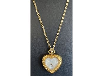 Vintage Avon Gold Tone Watch Heart Pendant On 30' Chain