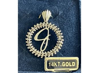 14k Gold Pendant 'J' NIB - 2.5 Grams