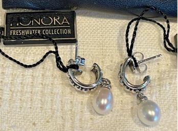 (2) Pairs Of Honora Cultured Freshwater Pearl And Sterling Silver Pink And White Earrings