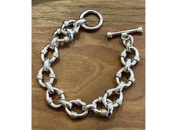 Sterling Silver Heavy Link Charm Bracelet Toggle Closure 6.5' Long - 29.5 Grams Total Weight