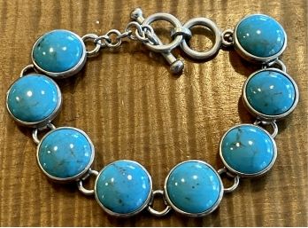 Designer Whitney Kelly Sterling Silver And Turquoise 7.5' Bracelet With Toggle Closure