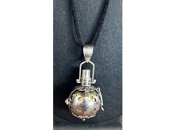 MS 925 Sterling Silver Magic Chime Ball Charm On A Leather Strap