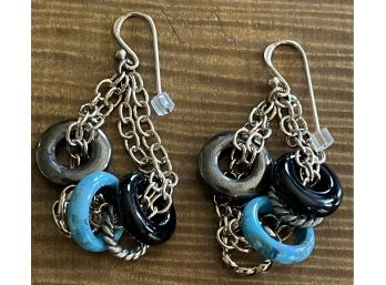 Pair Of Vintage Barse Sterling Silver And Stone Earrings - Turquoise, Hematite, Onyx, And More