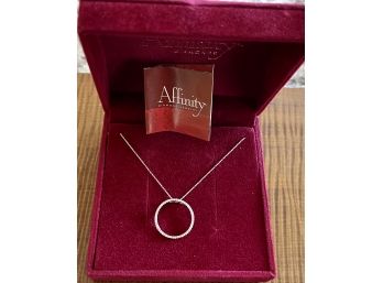 Affinity 14k White Gold Chain And Circle Pendant With Champaign Skylit Diamonds 18' Necklace