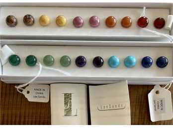 (2) Boxes Of Lee Sands Stone Button Earrings 5 Sets Per Box - Jadeite, Agate, Turquoise, Carnelian, (1 Of 2)
