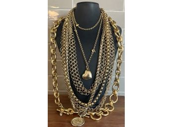 Vintage Lot Of Gold Tone Link Statement Necklaces - Joan Rivers, Motion East, And More