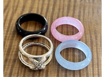 Sterling Silver Double Band Ring Size 7 With 3 Natural Stone Inserts