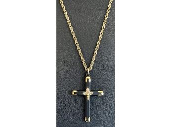 Vintage Gold Filled 20' Chain With A 10k Gold Trim Blackhills Gold 1.5' Cross Pendant