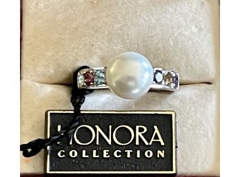 Sterling Silver Pearl And Gemstone Honora Ring Size 6 With Paperwork And Bag