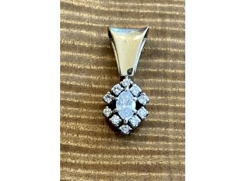 Stunning 14k Gold And Marquis Center Diamond Slide Pendant With Smaller Round Diamond Accents -4.4 Grams Total