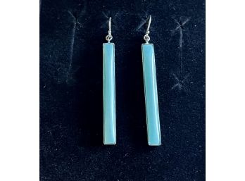 Pair Of Sterling Silver And Turquoise Match Stick Earrings