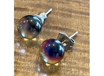 Pair Of Crystal Ball Earrings With 14k Gold Posts