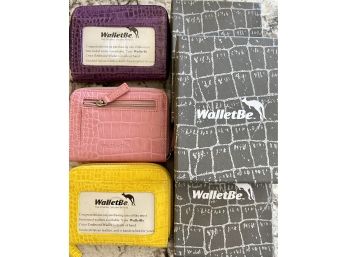 (3) NIB Walletbe Finished Italian Leather Wallets - Pink, Yellow, And Purple