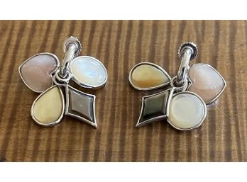 Pair Of Sterling Silver And Mother Of Pearl Shell Charm Earrings