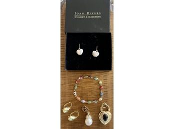 Joan Rivers Jewlery Lot - Egg And Lady Bug Bracelet, Crystal Earrings, Carolee Pendant, And More