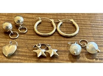 Pair Of 14k Gold Hoop Earrings With Interchangeable Charms - Stars, Pearls, Hearts, Balls