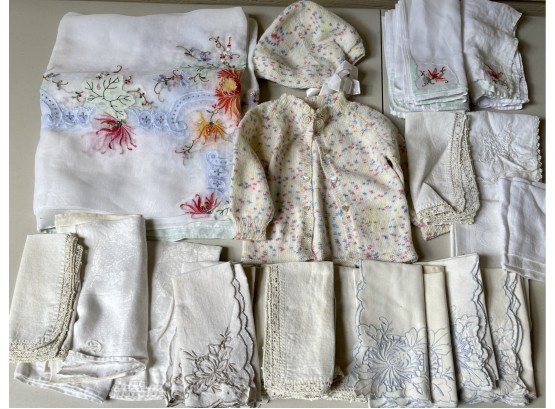 Lot Of Assorted Vintage Linens - Crochet, Applique, Lace, Embroidered, & More