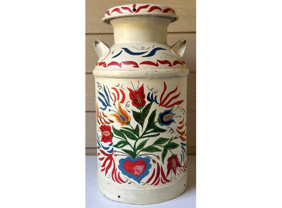 Antique 24.5 Inch Midwest Hand Painted Milk Jug With Lid