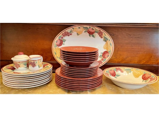 Lot Of Pier One Fall Dishes - Rust, Fruit And Vegetable Earthenware Italy  - Plates, Bowls, Serving Pieces