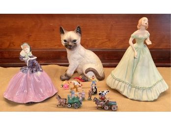 Ceramic And Die Cast Metal Figurine Lot - Musical  Cat, Albertas, Florence, 7 Mini Die Cast & 4 Plastic