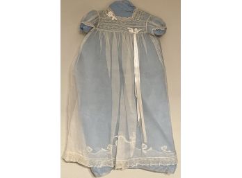 Antique Hand Made Lace Christening Gown With Moth Of Pearl Buttons And Satin Bows