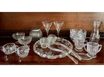 Lot Of Vintage Clear Glass And Crystal - Salad Bowls, Wine Glasses, Punch Ladles, Cream And Sugars, And More