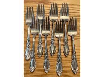 (8) Vintage King Richards By Towle Sterling Silver Salad Forks Initialed S - Weighs 376 Grams Total