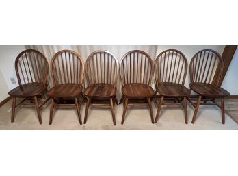 (6) Hard Wood Hoop Back Chairs With Hickory Finish Made In Malaysia