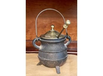 Vintage Cast Iron Smudge Pot Cauldron With Brass Lid And Wand