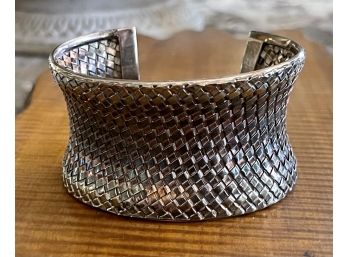 Sterling Silver Indonesia Signed BA Woven Cuff Bracelet 62 Grams