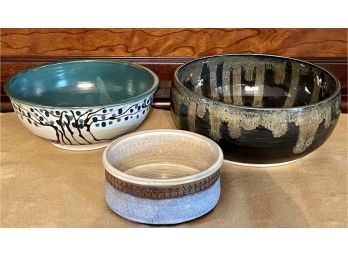(3) Studio Pottery Hand Made Bowls - J S J, Sue Taylor, Dr Looic