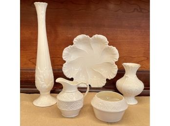 (3) Lenox Ivory Serving Pieces And Beleek Cream And Sugar