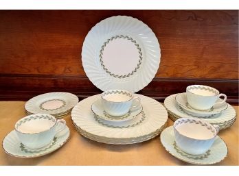 Vintage Minton Green Cheviot 4- Piece Place Setting Dinnerware (20 Pieces)- Plates, Side Plates, Cups, Saucers