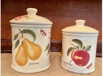 (2) Pier One Fruit Hand Painted Earthenware Canisters