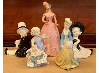 Vintage Figurine Lot - Made In Japan Hand Painted Book Ends, Royal Worcester, (2) Victorian Girls
