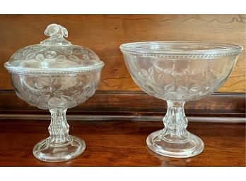 1870's Central Glass Co. Cabbage Rose (2) Compotes - (1) With Lid