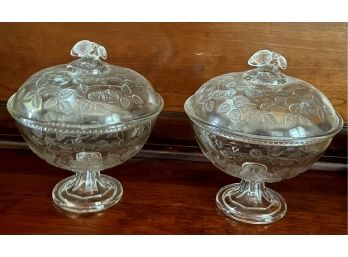 (2) 1870's Central Glass Co. Cabbage Rose Large Lidded Compotes