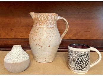 Studio Pottery Lot - Magnolia Bud Vase, Pitcher, Pinecone Mug