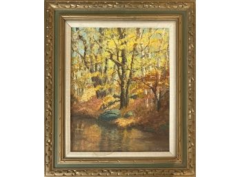 Original G. Morris Signed Autumn Landscape Oil Painting In Custom Made In Mexico Frame