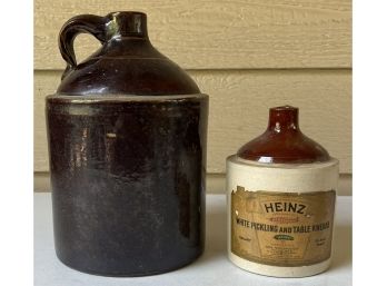 (2) Small Vintage Crocks Including Heinz 1 Qt White Pickling And Table Vinegar