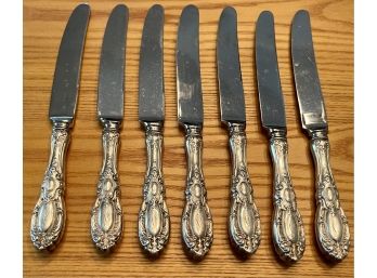 (7) Vintage King Richard Towle Sterling Silver Handle Dinner Knives Initialed S - Weigh 626 Grams Total