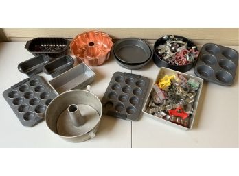 Large Baking Lot Including Assorted Size Cake Tins, Moulds, And Cookie Cutters