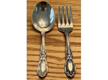 Vintage King Richard Towle Sterling Silver Baby Fork And Spoon Initialed S - Weigh 36 Grams Total