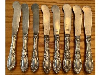 (8) Vintage King Richard Sterling Silver Top And Handle Spreading Knives Initialed S - Weigh 326 Grams Total