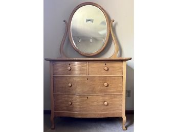 Late 1800's Birdseye Maple 4-drawer Dresser With Mirror And Dovetail Drawers