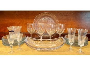 Collection Of Clear Crystal And Glass Serving Pieces & Goblets - Bowl - Art Glass - Platter - Champagne & More
