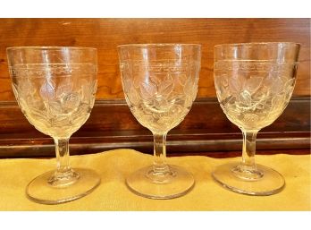 (3) 1870's Central Glass Co. Antique Cabbage Rose Goblets