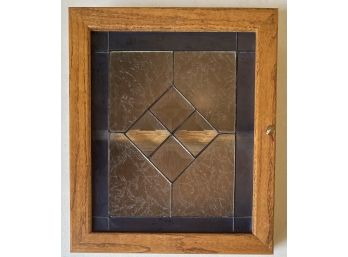 Vintage Oak Hanging Shadow Box With Stained Glass Door